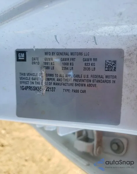 2014 Buick Verano Convenience z USA, uszkodzony, nr VIN 1G4PR5SK5E4122137